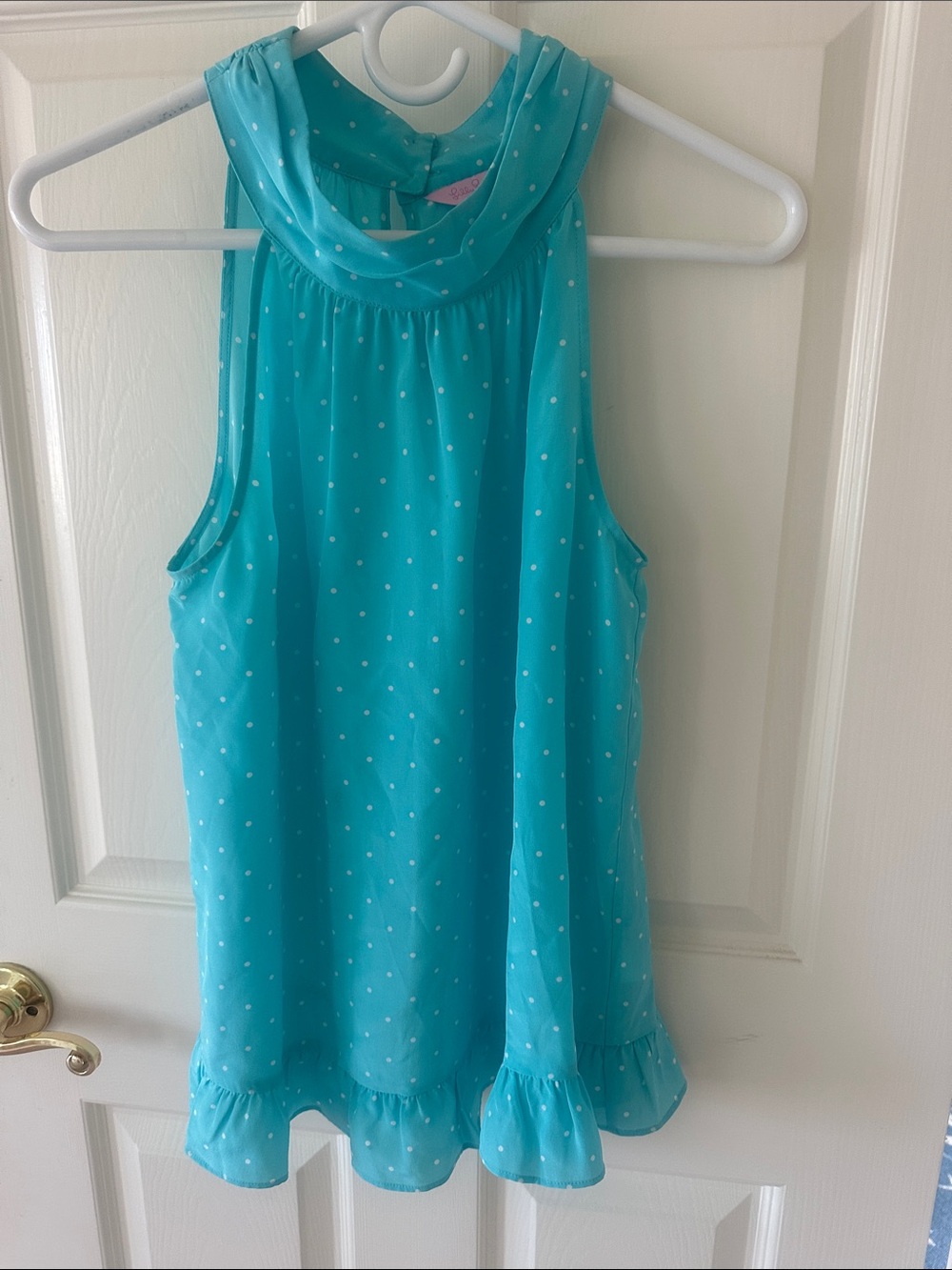 Lilly Pulitzer Turquoise Polka Dot Sleeveless Ruffle top